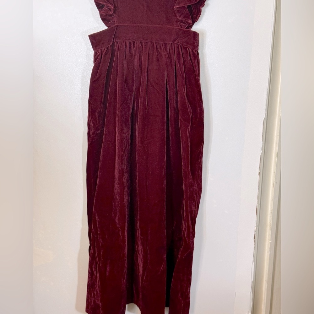 Frilly Velvet Apron‎ Pinafore Dress-Burgundy Red-XS/S - Picture 9 of 15